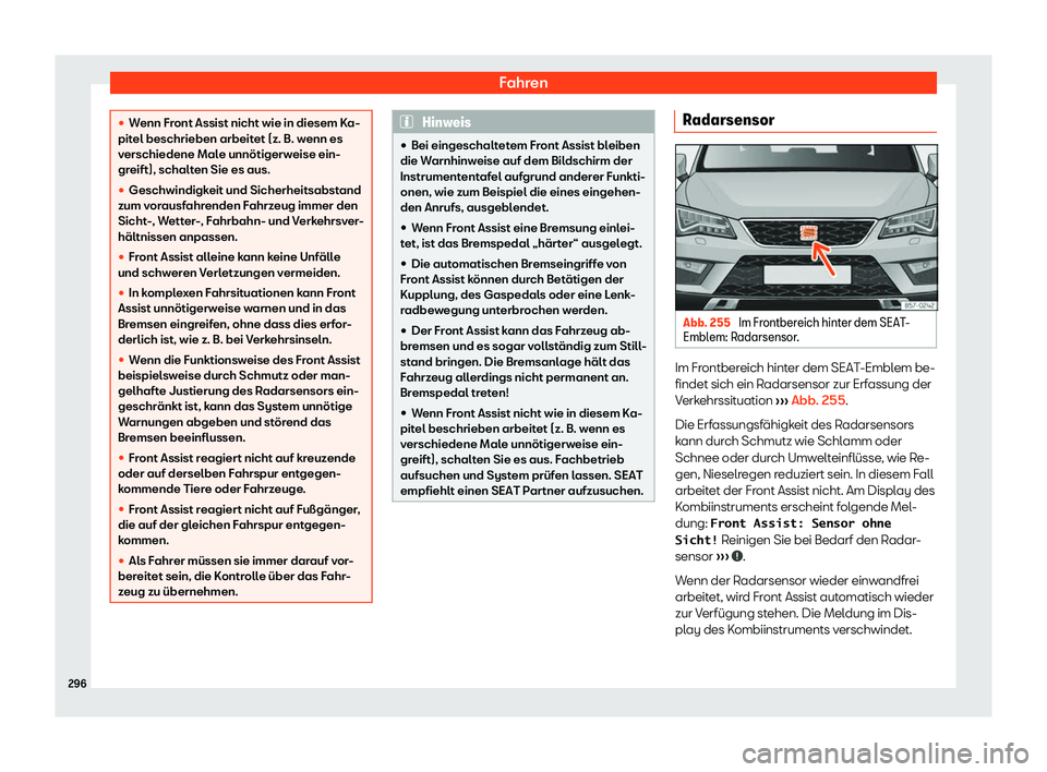 Seat Ateca 2018  Betriebsanleitung (in German) Fahren

