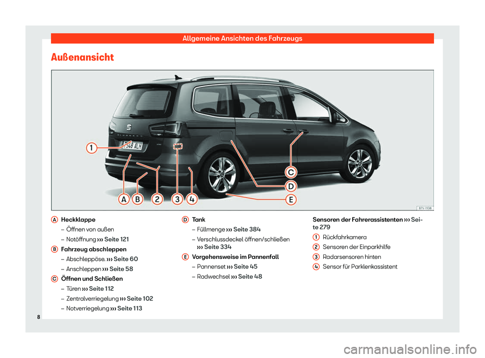 Seat Alhambra 2020  Betriebsanleitung (in German) Allgemeine Ansichten des Fahrzeugs
Au