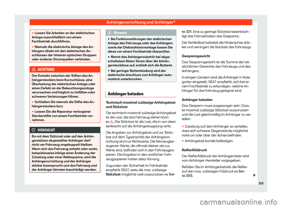 Seat Alhambra 2019  Betriebsanleitung (in German) Anhängevorrichtung und Anhänger*
