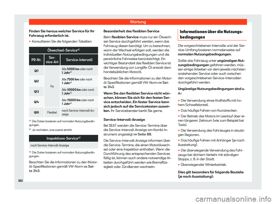 Seat Alhambra 2019  Betriebsanleitung (in German) Wartung
Finden Sie heraus welcher Service für Ihr
F ahrz
eug erforderlich ist.
