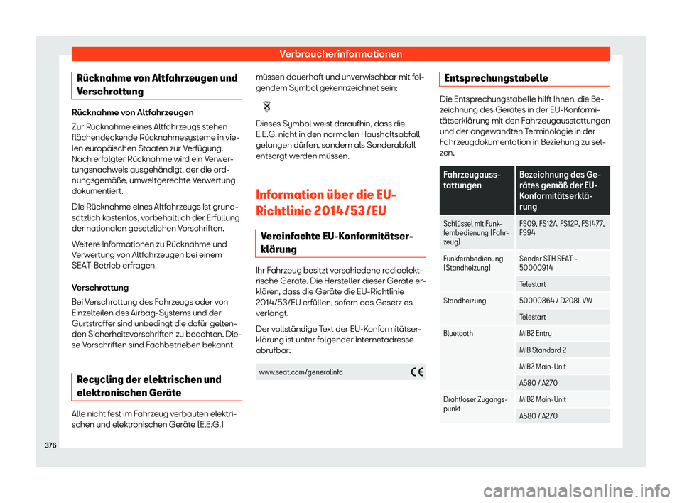 Seat Alhambra 2019  Betriebsanleitung (in German) Verbraucherinformationen
R