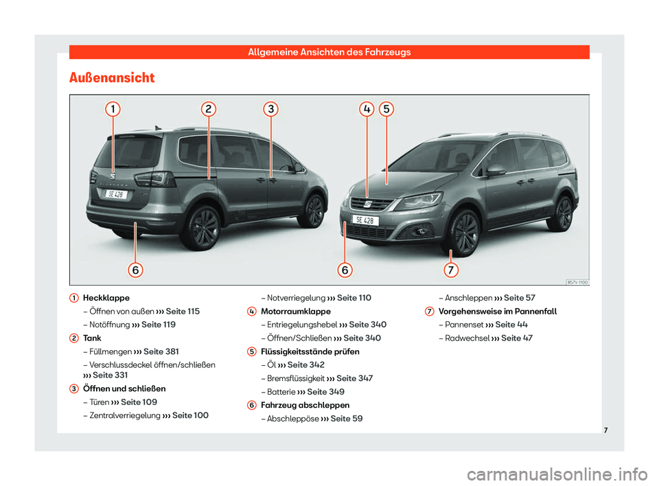 Seat Alhambra 2019  Betriebsanleitung (in German) Allgemeine Ansichten des Fahrzeugs
Au