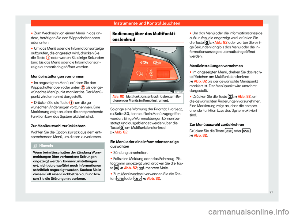 Seat Alhambra 2019  Betriebsanleitung (in German) Instrumente und Kontrollleuchten
