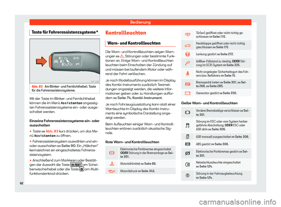 Seat Alhambra 2019  Betriebsanleitung (in German) Bedienung
Taste f