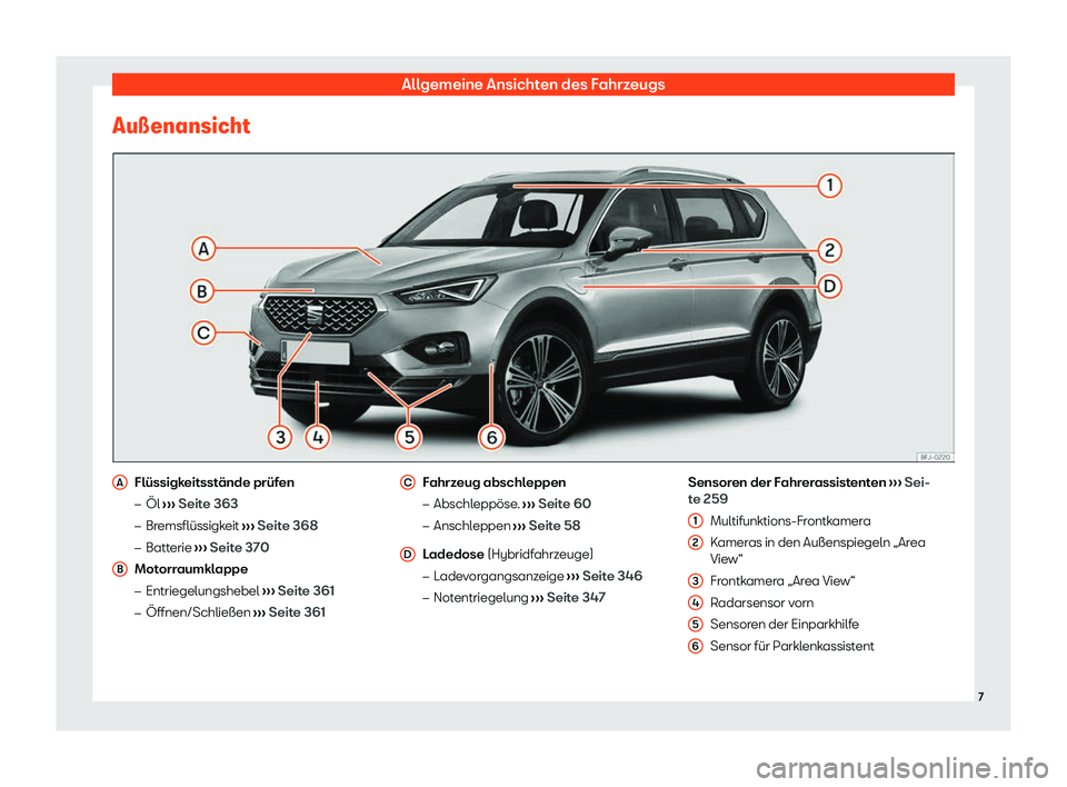 Seat Tarraco 2020  Betriebsanleitung (in German) Allgemeine Ansichten des Fahrzeugs
Au