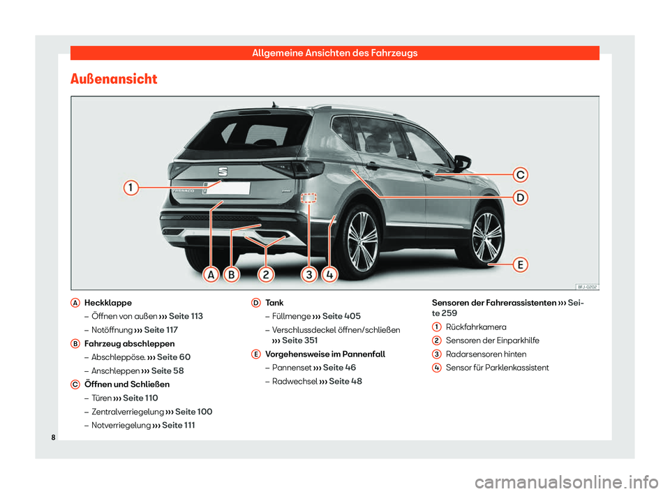 Seat Tarraco 2020  Betriebsanleitung (in German) Allgemeine Ansichten des Fahrzeugs
Au