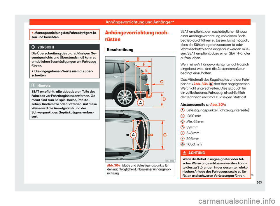 Seat Tarraco 2019  Betriebsanleitung (in German) Anhängevorrichtung und Anhänger*
