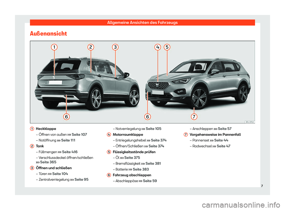 Seat Tarraco 2019  Betriebsanleitung (in German) Allgemeine Ansichten des Fahrzeugs
Au