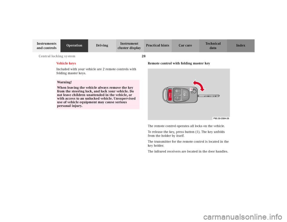 MERCEDES-BENZ SL600 2002 R129 Owners Guide 28 Central locking system
Te ch n ica l
data Instruments
and controlsOperationDrivingInstrument
cluster displayPractical hints Car care Index
Ve h i c l e k ey s
Included with your vehicle are 2 re MERCEDES-BENZ SL600 2002 R129 Owners Guide 28 Central locking system
Te ch n ica l
data Instruments
and controlsOperationDrivingInstrument
cluster displayPractical hints Car care Index
Ve h i c l e k ey s
Included with your vehicle are 2 re