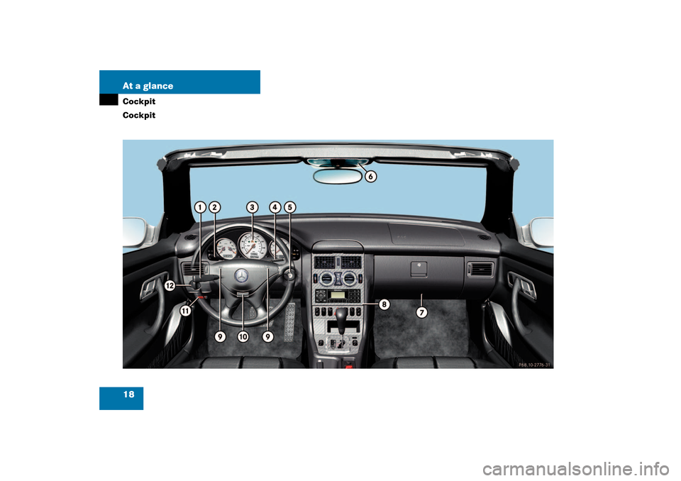 MERCEDES-BENZ SLK32AMG 2003 R170 User Guide 18 At a glanceCockpit
Cockpit 