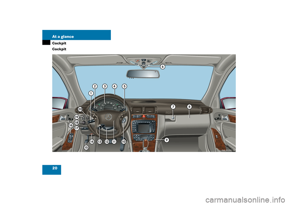 MERCEDES-BENZ C240 4MATIC WAGON 2003 S203 User Guide 20 At a glanceCockpit
CockpitS203 MY03_A.book  Page 20  Tuesday, January 28, 2003  2:22 PM 