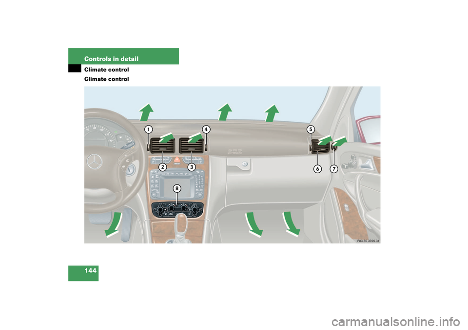 MERCEDES-BENZ C240 4MATIC WAGON 2003 S203 Owners Manual 144 Controls in detailClimate control
Climate controlS203 MY03_A.book  Page 144  Tuesday, January 28, 2003  2:22 PM 