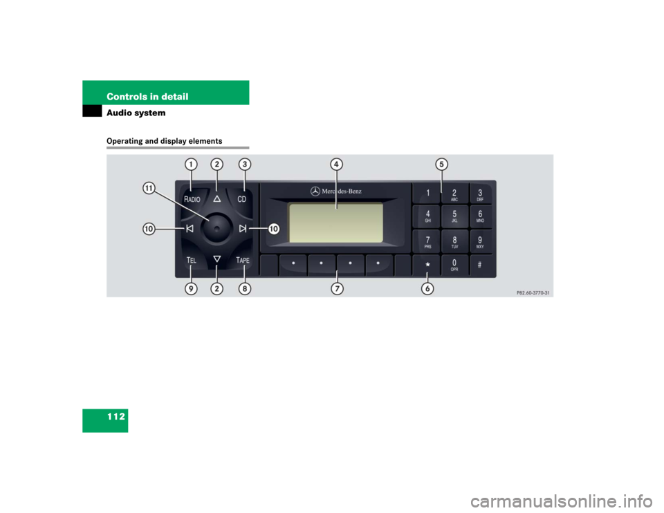MERCEDES-BENZ SLK320 2004 R171 Owners Manual 112 Controls in detailAudio systemOperating and display elements 