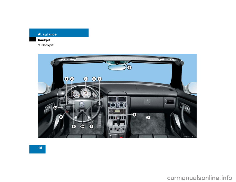 MERCEDES-BENZ SLK230 2004 R171 User Guide 18 At a glanceCockpit
Cockpit 