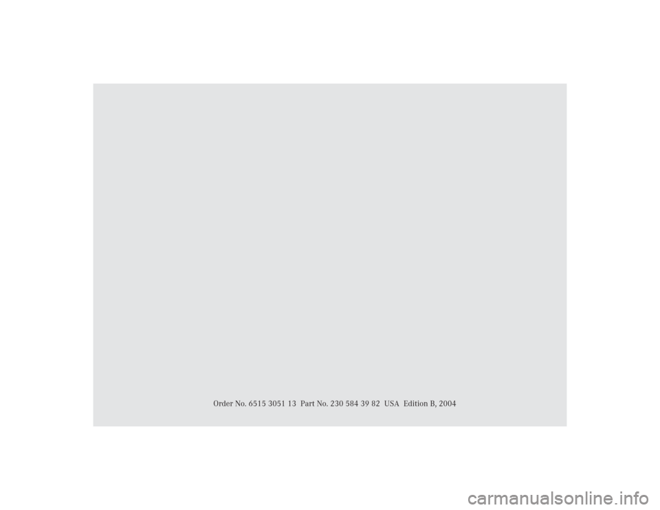 MERCEDES-BENZ SL500 2004 R230 Owners Manual Order No. 6515 3051 13 Part No. 230 584 39 82 USA Edition B, 2004 