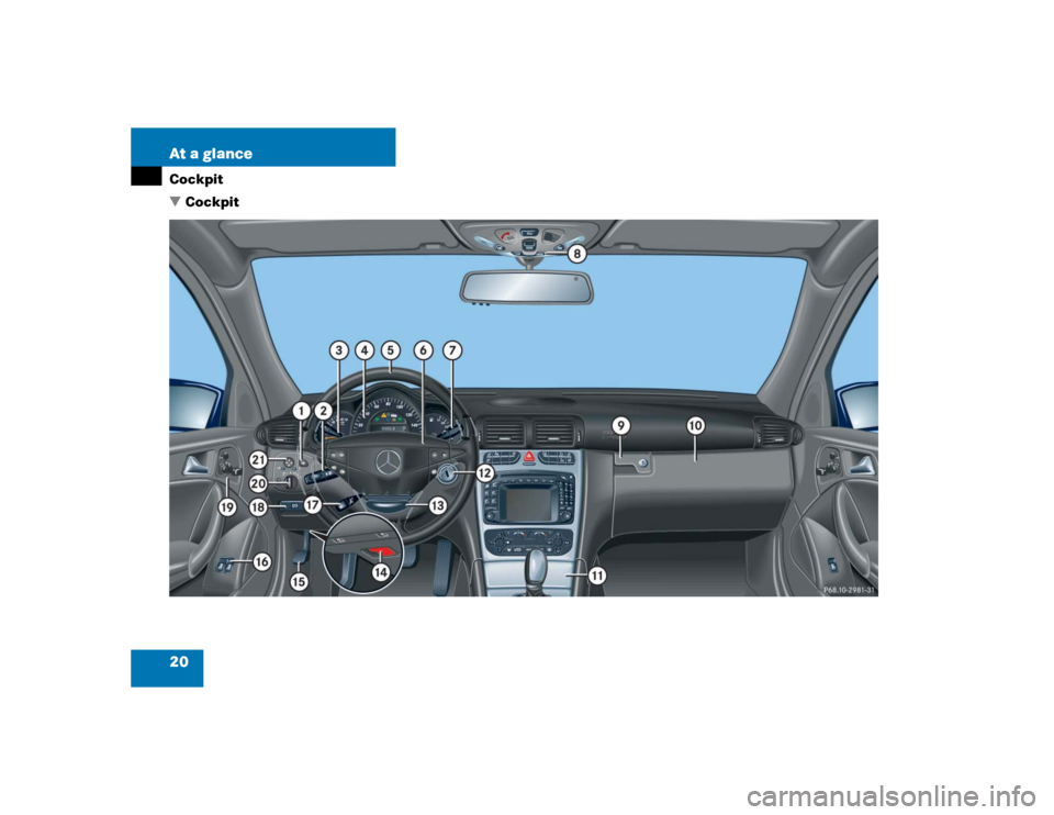 MERCEDES-BENZ C230 KOMPRESSOR COUPE 2004 CL203 User Guide 20 At a glanceCockpit
Cockpit 