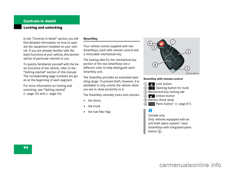 MERCEDES-BENZ C55AMG 2006 W203 Owners Manual 94 Controls in detail
In the “Controls in detail” section you will 
find detailed information on how to oper-
ate the equipment installed on your vehi-
cle. If you are already familiar with the 
b