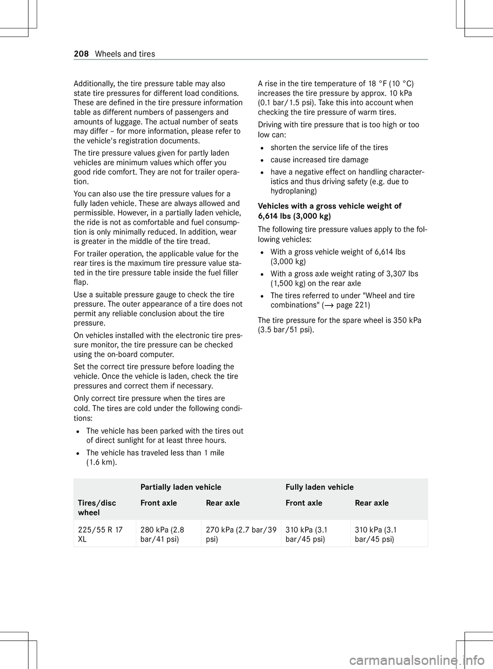 MERCEDES-BENZ METRIS 2021 MY21 Operators Manual Ad
ditionall y,thet irep ressur etable ma yalso
st at et irep ressures ford iffe re nt load conditions.
These ar edefin ed in thet irep ressur einformation
ta ble as dif fere nt number sofpassenger sa MERCEDES-BENZ METRIS 2021 MY21 Operators Manual Ad
ditionall y,thet irep ressur etable ma yalso
st at et irep ressures ford iffe re nt load conditions.
These ar edefin ed in thet irep ressur einformation
ta ble as dif fere nt number sofpassenger sa