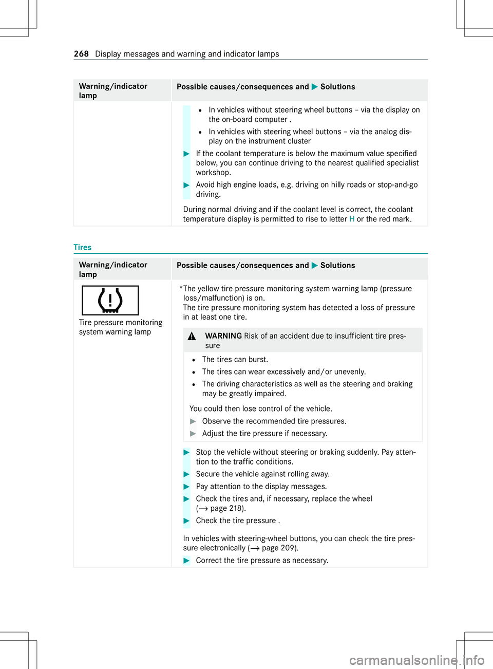 MERCEDES-BENZ METRIS 2021 MY21 Operators Manual Wa
rning/indicator
lamp Po
ssible causes/consequences and 0050 0050Solutions R
Invehicles without steering wheel buttons –viathed ispla yon
th eo n-boar dcomputer .
R Invehicles wit hsteering wheel MERCEDES-BENZ METRIS 2021 MY21 Operators Manual Wa
rning/indicator
lamp Po
ssible causes/consequences and 0050 0050Solutions R
Invehicles without steering wheel buttons –viathed ispla yon
th eo n-boar dcomputer .
R Invehicles wit hsteering wheel