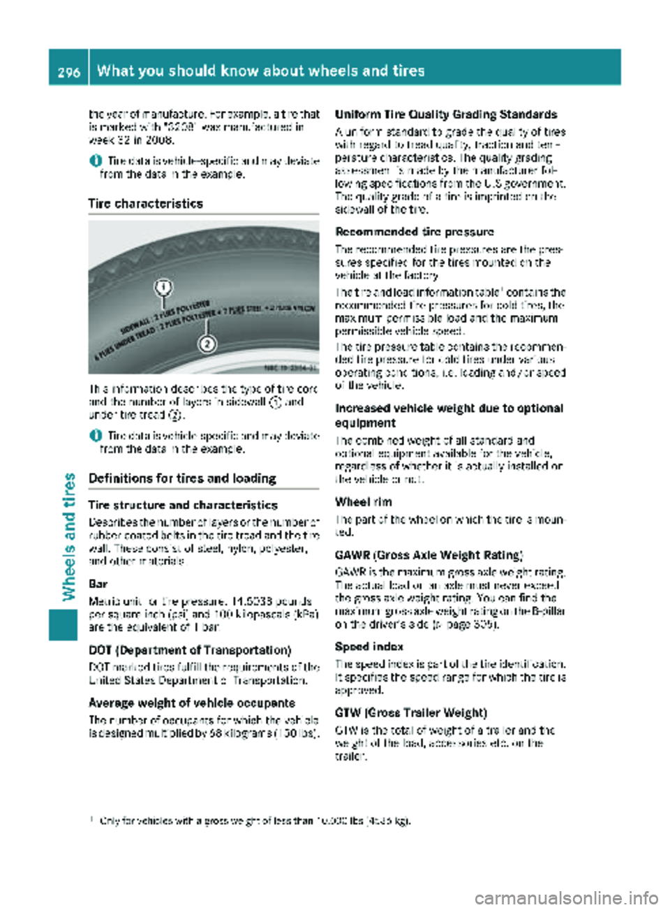 MERCEDES-BENZ METRIS 2019 MY19 Operator’s Manual the year of manufacture. For example, a tire that
is marked with "3208" was manufactured in
week 32 in 2008.
iTire data is vehicle-specific and may deviate
from the data in the example.
Tire c MERCEDES-BENZ METRIS 2019 MY19 Operator’s Manual the year of manufacture. For example, a tire that
is marked with "3208" was manufactured in
week 32 in 2008.
iTire data is vehicle-specific and may deviate
from the data in the example.
Tire c