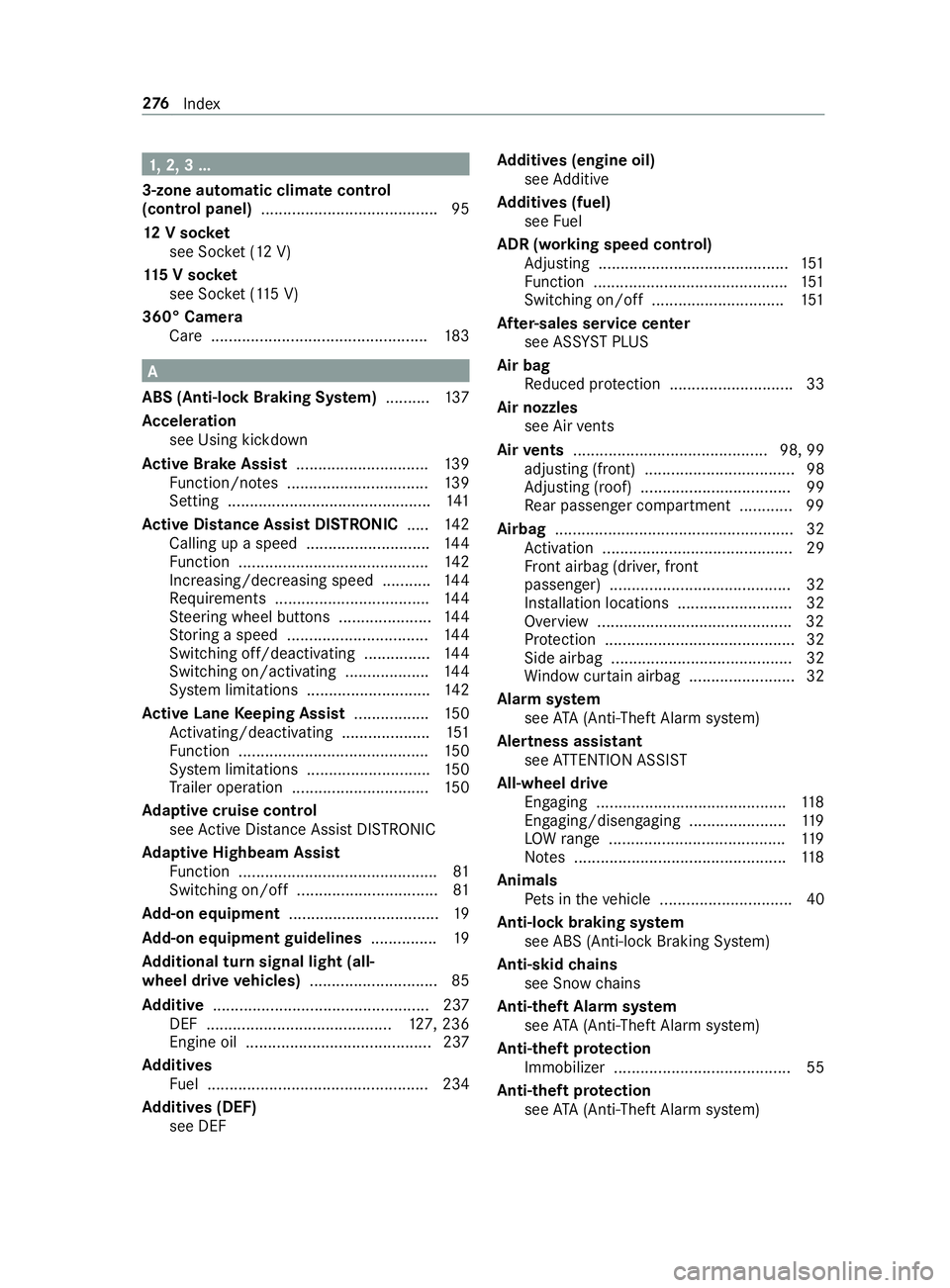 MERCEDES-BENZ SPRINTER 2019 MY19 with no MMS Operator’s Manual 1,
2, 3. ..
3-zone automatic climat econtrol
(control panel) ....................................... .95
12 Vs ocket
see Soc ket(12 V)
11 5Vs ocket
see Soc ket(11 5V)
360° Camera Care................ MERCEDES-BENZ SPRINTER 2019 MY19 with no MMS Operator’s Manual 1,
2, 3. ..
3-zone automatic climat econtrol
(control panel) ....................................... .95
12 Vs ocket
see Soc ket(12 V)
11 5Vs ocket
see Soc ket(11 5V)
360° Camera Care................