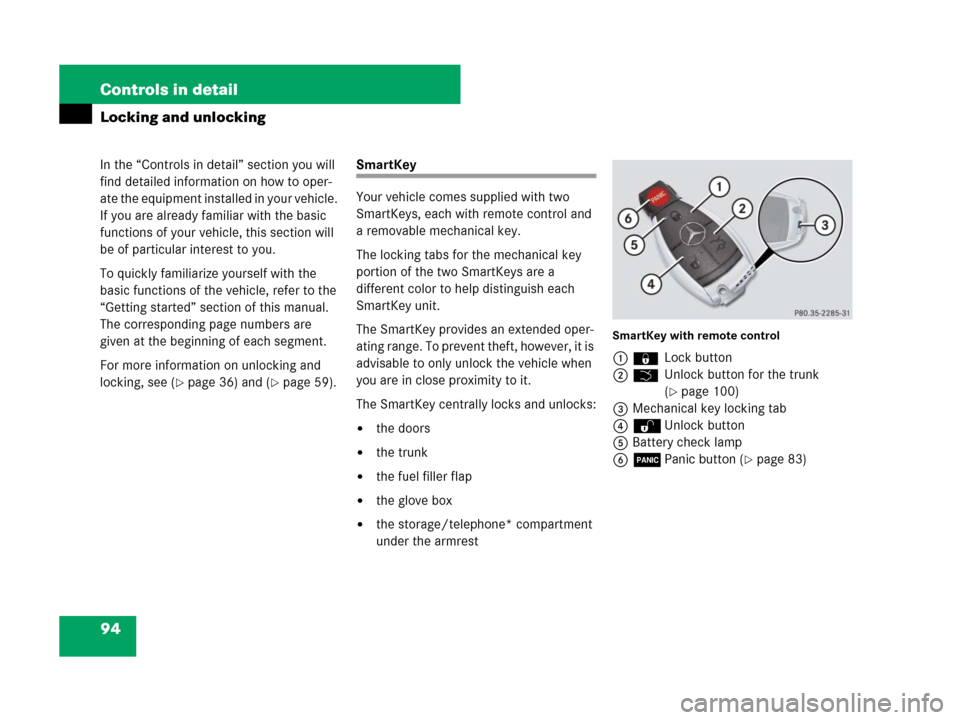 MERCEDES-BENZ SLK280 2007 R171 Owners Manual 94 Controls in detail
In the “Controls in detail” section you will 
find detailed information on how to oper-
ate the equipment installed in your vehicle. 
If you are already familiar with the bas