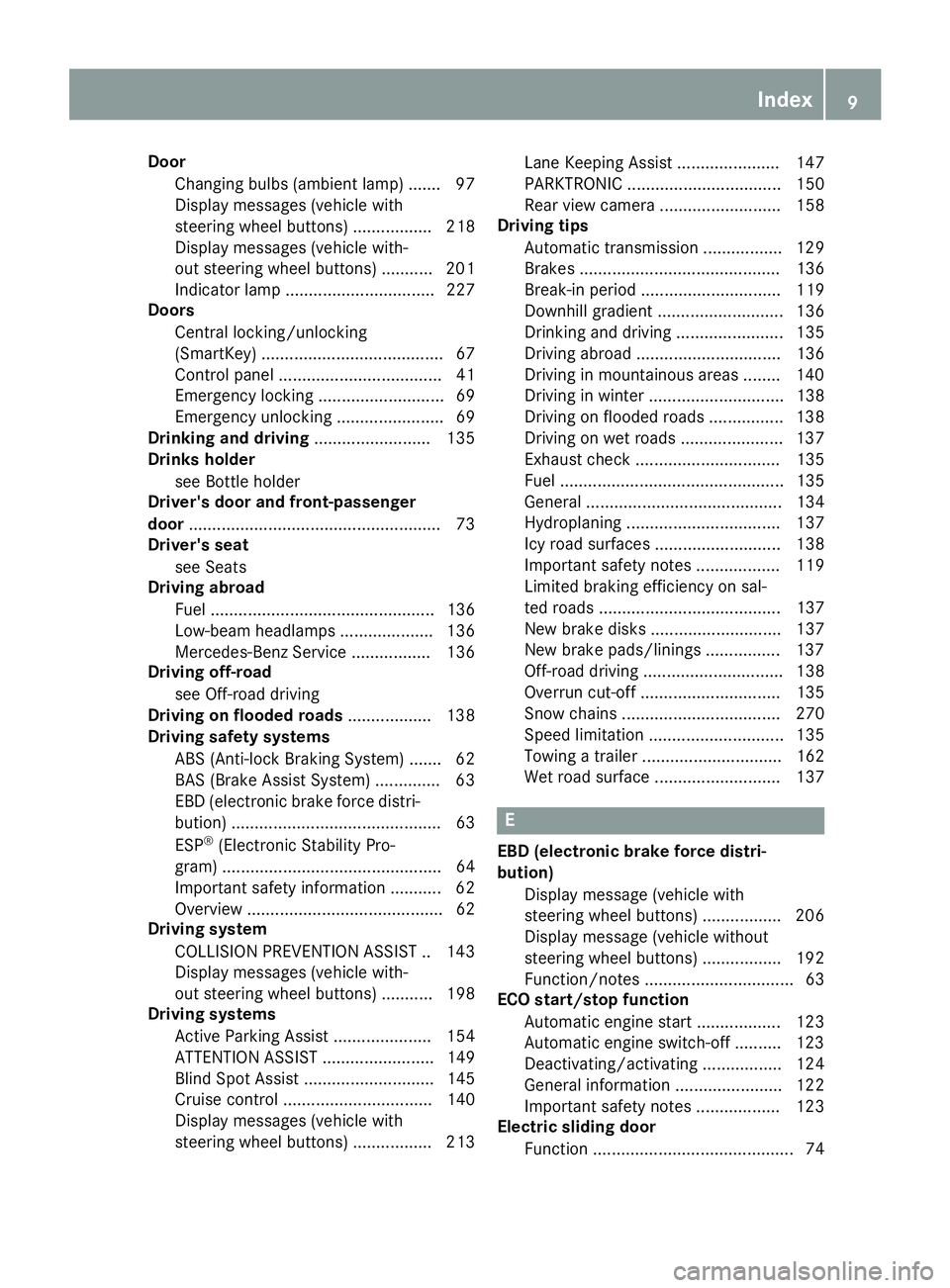 MERCEDES-BENZ METRIS 2016  MY16 Operator’s Manual DoorChangin gbulbs (ambien tlamp )....... 97
Displa ymessages (vehicle with
steering wheelb uttons) ................. 218
Displa ymessages (vehicle with-
outs teering wheelb uttons) ........... 201
In