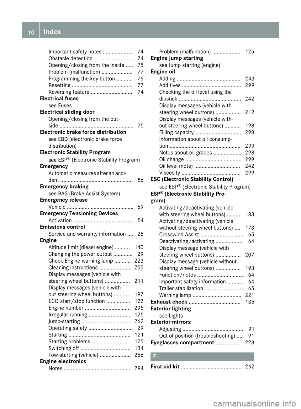 MERCEDES-BENZ METRIS 2016 MY16 Operator’s Manual Important safety notes .................... 74
Obstacle detection ........................... 74
Opening/closing from the inside .....75
Problem (malfunction) ..................... 77
Programmingt he MERCEDES-BENZ METRIS 2016 MY16 Operator’s Manual Important safety notes .................... 74
Obstacle detection ........................... 74
Opening/closing from the inside .....75
Problem (malfunction) ..................... 77
Programmingt he