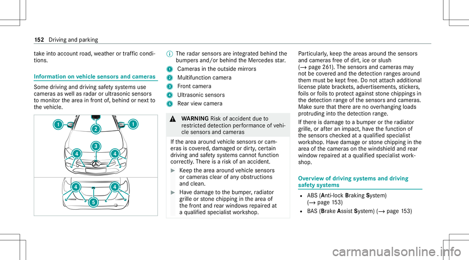 MERCEDES-BENZ A-CLASS SEDAN 2021 Owners Manual ta
ke intoacc ount road, weather ortraf fic condi ‐
tions . In
fo rm ation onvehicl esen sorsand camer as Some
driving anddriving safetysy stems use
camer asaswellas radar orultr asonic sensors
to m MERCEDES-BENZ A-CLASS SEDAN 2021 Owners Manual ta
ke intoacc ount road, weather ortraf fic condi ‐
tions . In
fo rm ation onvehicl esen sorsand camer as Some
driving anddriving safetysy stems use
camer asaswellas radar orultr asonic sensors
to m