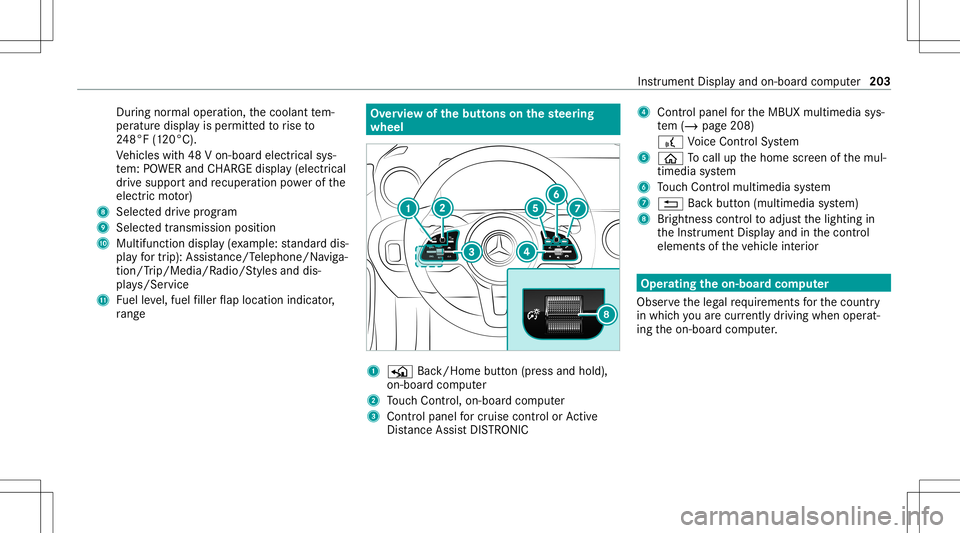 MERCEDES-BENZ A-CLASS SEDAN 2021 Owners Manual Dur
ing normalop erati on, thecoolant tem‐
per atur edisp lay is per mitt edtorise to
24 8°F (120°C).
Ve hicles with48 Von-boar delectr icalsys‐
te m: POWER andCHARGE displ ay(elect rical
dr ive MERCEDES-BENZ A-CLASS SEDAN 2021 Owners Manual Dur
ing normalop erati on, thecoolant tem‐
per atur edisp lay is per mitt edtorise to
24 8°F (120°C).
Ve hicles with48 Von-boar delectr icalsys‐
te m: POWER andCHARGE displ ay(elect rical
dr ive