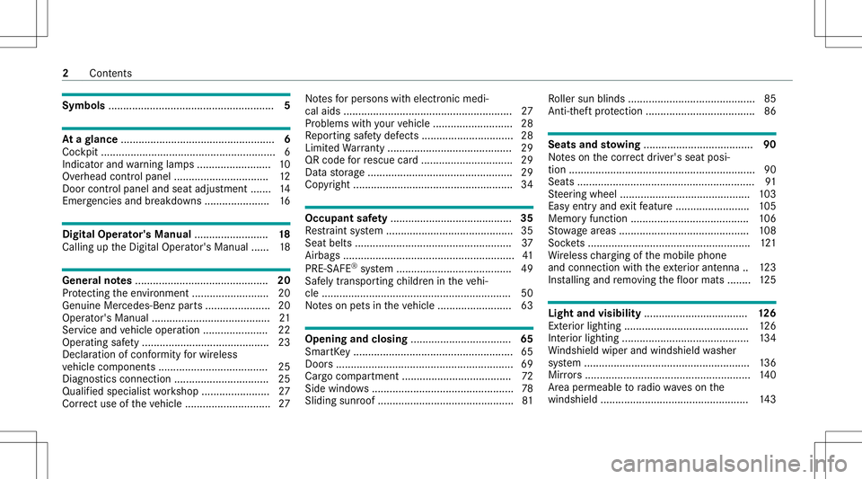 MERCEDES-BENZ E WAGON 2021  Owners Manual Symbols
........................................................ 5 At
agl ance ....................................................6
Coc kpit ....... ..................... ..................... ......