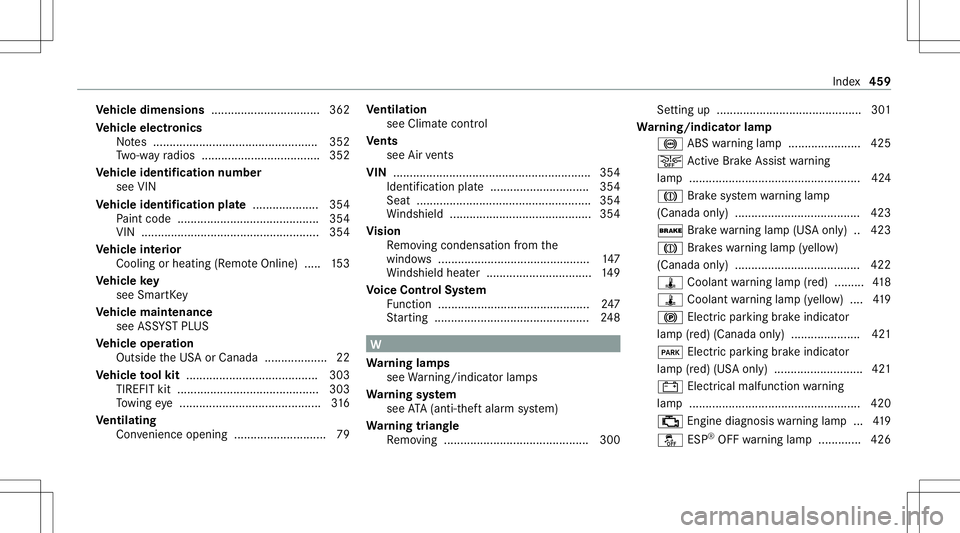 MERCEDES-BENZ E WAGON 2021 Owners Manual Ve
hicl edimens ions...... ...........................362
Ve hicl eele ctroni cs
No tes .................................................. 352
Tw o-w ayradios .............................. ...... 352 MERCEDES-BENZ E WAGON 2021 Owners Manual Ve
hicl edimens ions...... ...........................362
Ve hicl eele ctroni cs
No tes .................................................. 352
Tw o-w ayradios .............................. ...... 352