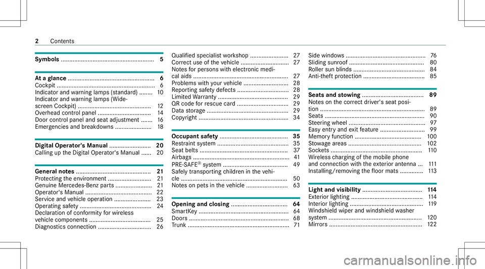 MERCEDES-BENZ C-CLASS SEDAN 2021  Owners Manual Symbols
........................................................ 5 At
agl ance ....................................................6
Coc kpit ....... ..................... ..................... ......