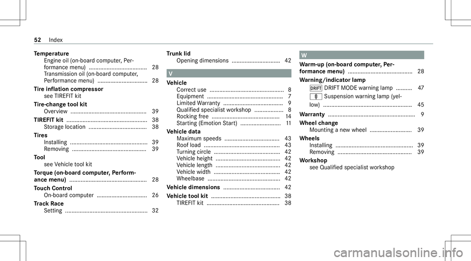 MERCEDES-BENZ E-CLASS SEDAN 2021 AMG Workshop Manual Te
mp eratur e
En gine oil(on -boardcom puter,Pe r‐
fo rm anc emen u).... ........................ ........ 28
Tr ans miss ionoil(on -boardcom puter,
Pe rfor mance menu) ............................ MERCEDES-BENZ E-CLASS SEDAN 2021 AMG Workshop Manual Te
mp eratur e
En gine oil(on -boardcom puter,Pe r‐
fo rm anc emen u).... ........................ ........ 28
Tr ans miss ionoil(on -boardcom puter,
Pe rfor mance menu) ............................