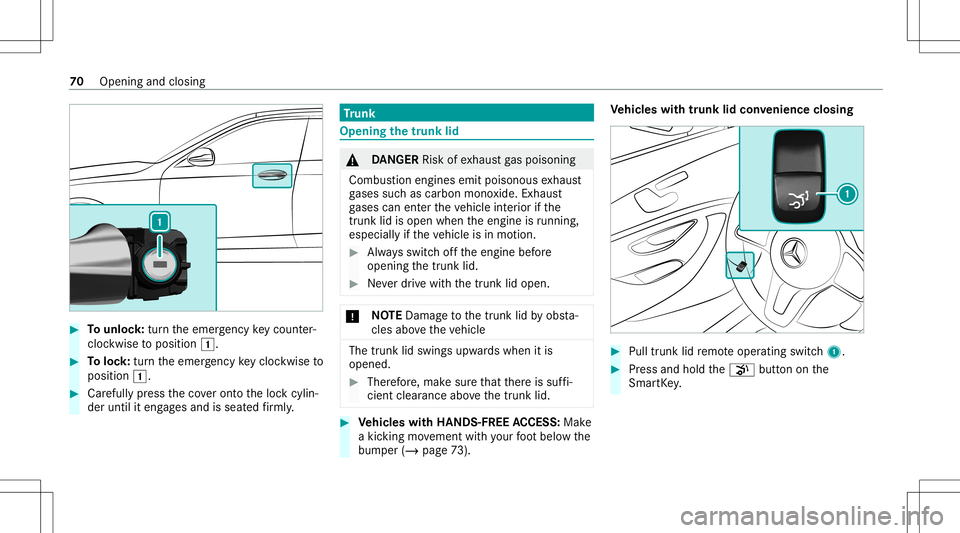 MERCEDES-BENZ C-CLASS COUPE 2021 Manual PDF #
Tounlo ck:tur nth eemer gency keyco unt er-
clo ckwise toposition 0047. #
Toloc k:tur nth eemer gency keyclo ckwise to
position 0047. #
Carefully press theco veront oth eloc kcyli n‐
der until ite MERCEDES-BENZ C-CLASS COUPE 2021 Manual PDF #
Tounlo ck:tur nth eemer gency keyco unt er-
clo ckwise toposition 0047. #
Toloc k:tur nth eemer gency keyclo ckwise to
position 0047. #
Carefully press theco veront oth eloc kcyli n‐
der until ite
