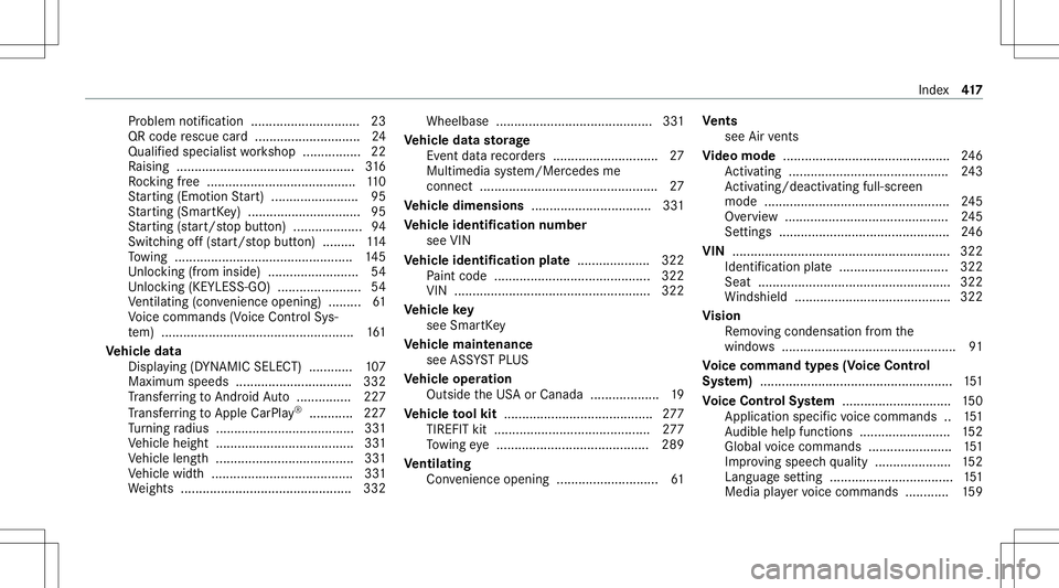 MERCEDES-BENZ GT COUPE 2021 AMG Owners Manual Pr
oblem notification ........................ ...... 23
QR code rescue card..................... ........ 24
Qua lified speci alistwo rkshop ................2 2
Ra ising ............................. MERCEDES-BENZ GT COUPE 2021 AMG Owners Manual Pr
oblem notification ........................ ...... 23
QR code rescue card..................... ........ 24
Qua lified speci alistwo rkshop ................2 2
Ra ising .............................