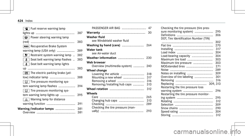 MERCEDES-BENZ CLA COUPE 2021 Owners Manual 00D4
Fuelreser vewarning lam p
light sup .............................................. 387
Ù Powe rst eer ing warning lam p
(r ed) ...... .............................................. 383
00C6 Recu MERCEDES-BENZ CLA COUPE 2021 Owners Manual 00D4
Fuelreser vewarning lam p
light sup .............................................. 387
Ù Powe rst eer ing warning lam p
(r ed) ...... .............................................. 383
00C6 Recu