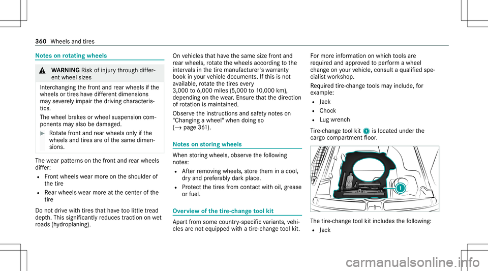 MERCEDES-BENZ GLE SUV 2021 Owners Manual No
teson rotat ing whee ls &
WARNIN GRisk ofinju rythro ugh differ‐
ent whee lsizes
Int erch ang ingthefront and rear wheels ifth e
wheels ortires have differe nt dimens ions
ma yse verely im pa irt MERCEDES-BENZ GLE SUV 2021 Owners Manual No
teson rotat ing whee ls &
WARNIN GRisk ofinju rythro ugh differ‐
ent whee lsizes
Int erch ang ingthefront and rear wheels ifth e
wheels ortires have differe nt dimens ions
ma yse verely im pa irt