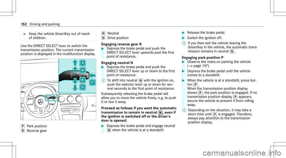 MERCEDES-BENZ GLC COUPE 2021 Owners Manual #
Keep theve hicle SmartKey out ofreac h
of childr en. Use
theDIRE CTSELECT leve rto switc hth e
tr ans missi on positio n.The current trans mis sion
po sitio nis displ ayed inthemultifunc tiondispla MERCEDES-BENZ GLC COUPE 2021 Owners Manual #
Keep theve hicle SmartKey out ofreac h
of childr en. Use
theDIRE CTSELECT leve rto switc hth e
tr ans missi on positio n.The current trans mis sion
po sitio nis displ ayed inthemultifunc tiondispla