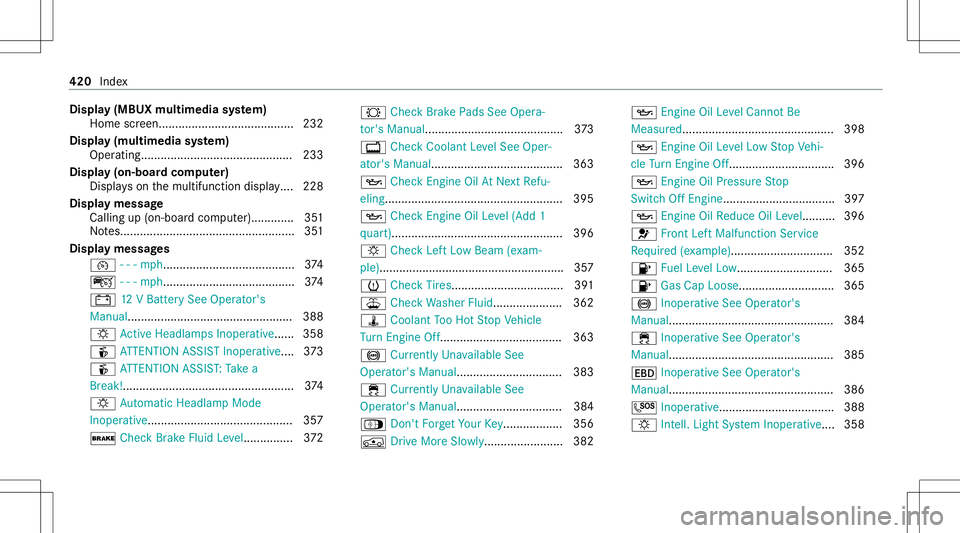 MERCEDES-BENZ GLC COUPE 2021 Owners Manual Disp
lay(MB UXmultim edi asy stem)
Hom escr een.. .......................................2 32
Di spla y(multime diasystem)
Operating. .............. ...............................2 33
Di spla y(on -b MERCEDES-BENZ GLC COUPE 2021 Owners Manual Disp
lay(MB UXmultim edi asy stem)
Hom escr een.. .......................................2 32
Di spla y(multime diasystem)
Operating. .............. ...............................2 33
Di spla y(on -b