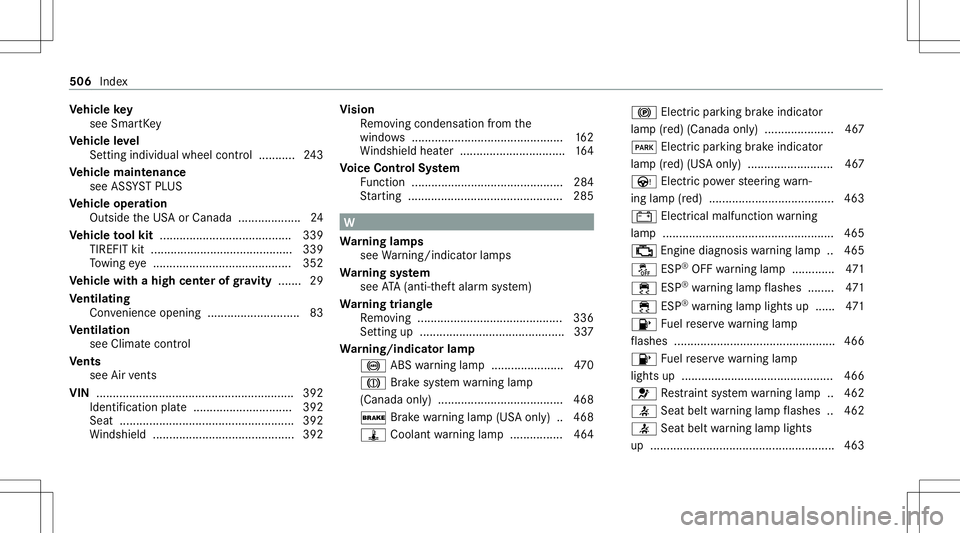 MERCEDES-BENZ GLS SUV 2021 Owners Manual Ve
hicl eke y
see Smar tKey
Ve hicl eleve l
Se tting individu alwh eel contr ol........... 243
Ve hicl emaint enance
see ASSYSTPL US
Ve hicl eoper ation
Outsi detheUS Aor Canada ...................2 4 MERCEDES-BENZ GLS SUV 2021 Owners Manual Ve
hicl eke y
see Smar tKey
Ve hicl eleve l
Se tting individu alwh eel contr ol........... 243
Ve hicl emaint enance
see ASSYSTPL US
Ve hicl eoper ation
Outsi detheUS Aor Canada ...................2 4