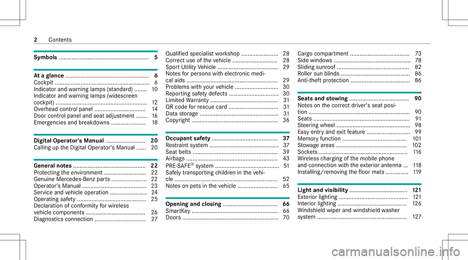MERCEDES-BENZ GLC SUV 2021 Owners Manual Symbols
........................................................ 5 At
agl ance ....................................................6
Coc kpit ....... ..................... ..................... ...... MERCEDES-BENZ GLC SUV 2021 Owners Manual Symbols
........................................................ 5 At
agl ance ....................................................6
Coc kpit ....... ..................... ..................... ......
