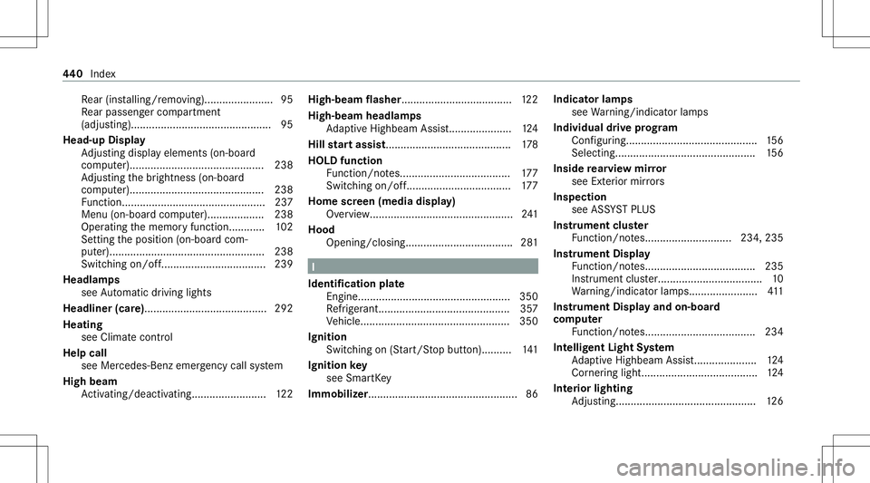MERCEDES-BENZ GLC SUV 2021 Owners Manual Re
ar (installin g/remo ving).......................9 5
Re ar passe nger com partment
(adj ustin g)...............................................9 5
Head-up Display
Ad jus ting disp lay el eme nts(on MERCEDES-BENZ GLC SUV 2021 Owners Manual Re
ar (installin g/remo ving).......................9 5
Re ar passe nger com partment
(adj ustin g)...............................................9 5
Head-up Display
Ad jus ting disp lay el eme nts(on