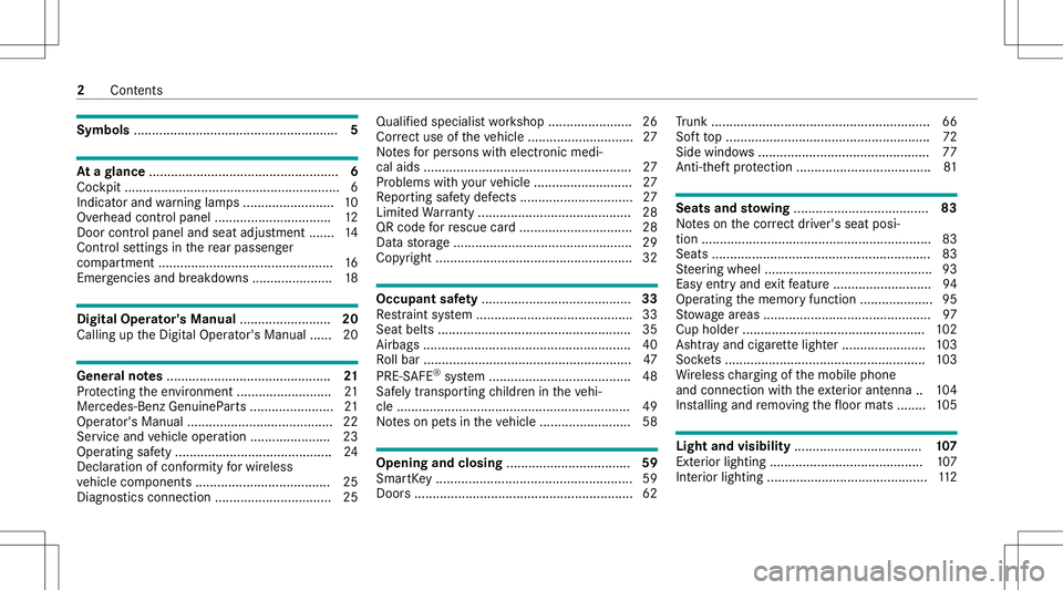 MERCEDES-BENZ S-CLASS CABRIOLET 2021  Owners Manual Symbols
........................................................ 5 At
agl ance ....................................................6
Coc kpit ....... ..................... ..................... ......