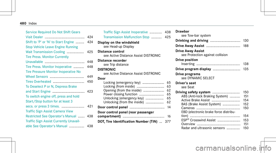 MERCEDES-BENZ S-CLASS CABRIOLET 2021 Owners Manual Ser
vice Required Do NotShif tGear s
Vi sit Dealer .......................................... 424
Shif tto 'P' or'N' toStartEn gin e.........4 24
St op Vehicle LeaveEngi neRunning
Wa i MERCEDES-BENZ S-CLASS CABRIOLET 2021 Owners Manual Ser
vice Required Do NotShif tGear s
Vi sit Dealer .......................................... 424
Shif tto 'P' or'N' toStartEn gin e.........4 24
St op Vehicle LeaveEngi neRunning
Wa i