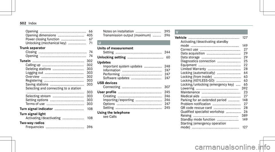 MERCEDES-BENZ S-CLASS CABRIOLET 2021  Owners Manual Opening
.......................................... .......6 6
Opening dimensions ............................4 05
Po we rclosing function ........... ............... 67
Un loc kin g(mec hanic alkey) .