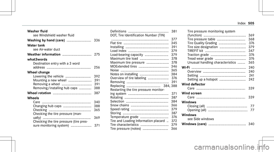 MERCEDES-BENZ S-CLASS CABRIOLET 2021  Owners Manual Wa
sher fluid
see Windsh ield wa sher fluid
Wa shing byhand (care)...... ....................336
Wa terta nk
see Air-water duct
We ather information ...............................275
wha t3wo rds
Des