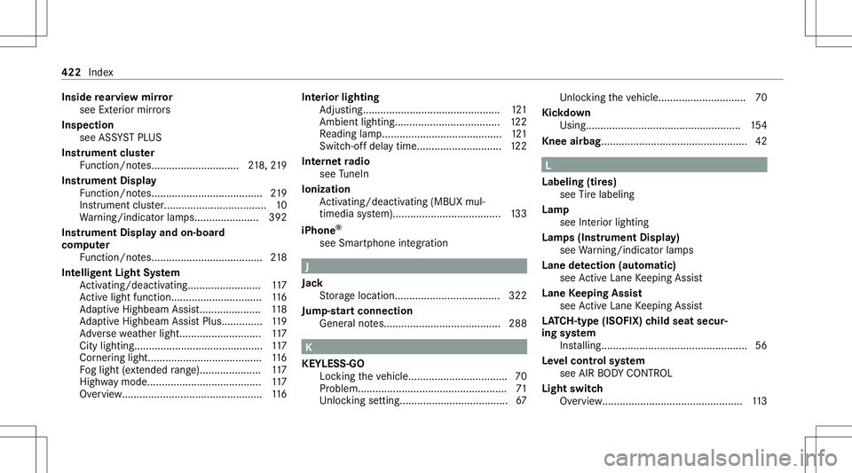 MERCEDES-BENZ E-CLASS CABRIOLET 2021 Owners Manual Insid
ere ar vie wmir ror
see Exterior mir rors
Insp ectio n
see ASSYST PLUS
Ins trument cluster
Fu nctio n/no tes.<0011001100110011001100110011001100110011001100110011001100110011
0011001100110011001 MERCEDES-BENZ E-CLASS CABRIOLET 2021 Owners Manual Insid
ere ar vie wmir ror
see Exterior mir rors
Insp ectio n
see ASSYST PLUS
Ins trument cluster
Fu nctio n/no tes.<0011001100110011001100110011001100110011001100110011001100110011
0011001100110011001