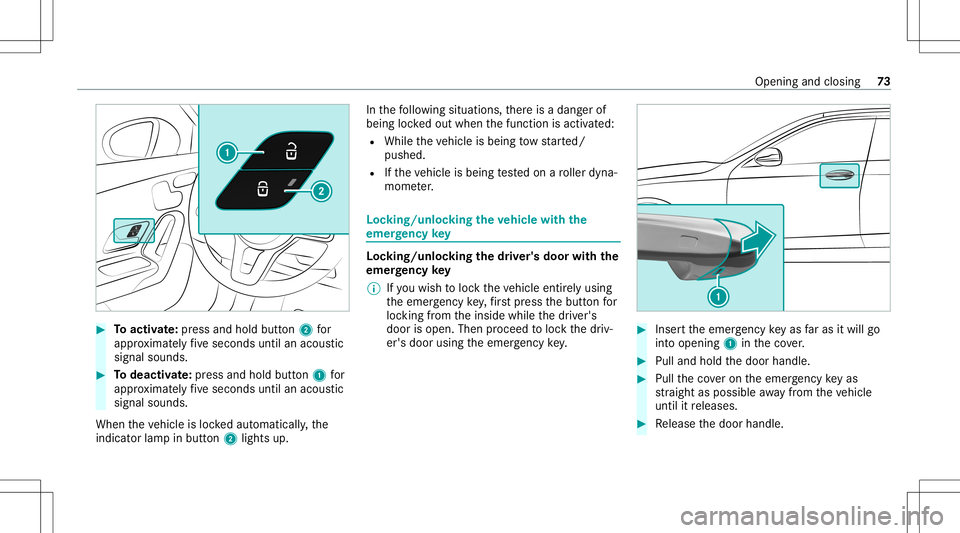 MERCEDES-BENZ A-CLASS SEDAN 2020 Manual PDF #
Toactiv ate: press and hold button2 for
appr oximat elyfive seconds untilanacous tic
signal sounds. #
Todeac tivate: press and holdbu tton 1 for
appr oximat elyfive seconds untilanacous tic
signal s MERCEDES-BENZ A-CLASS SEDAN 2020 Manual PDF #
Toactiv ate: press and hold button2 for
appr oximat elyfive seconds untilanacous tic
signal sounds. #
Todeac tivate: press and holdbu tton 1 for
appr oximat elyfive seconds untilanacous tic
signal s
