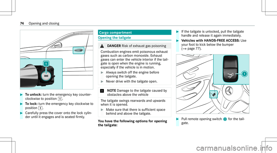 MERCEDES-BENZ E-CLASS WAGON 2020 Manual PDF #
Tounlo ck:tur nth eemer gency keyco unt er-
clo ckwise toposition 0047. #
Toloc k:tur nth eemer gency keyclo ckwise to
position 0047. #
Carefully press theco veront oth eloc kcyli n‐
der until ite MERCEDES-BENZ E-CLASS WAGON 2020 Manual PDF #
Tounlo ck:tur nth eemer gency keyco unt er-
clo ckwise toposition 0047. #
Toloc k:tur nth eemer gency keyclo ckwise to
position 0047. #
Carefully press theco veront oth eloc kcyli n‐
der until ite